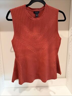 Halogen Rust Ribbed Sleeveless Peplum Tank Top